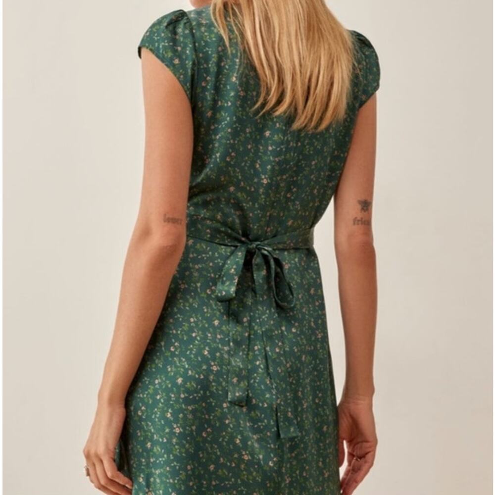 Reformation Kaye Silk Green Floral Dress Size 8 - Picture 5 of 9